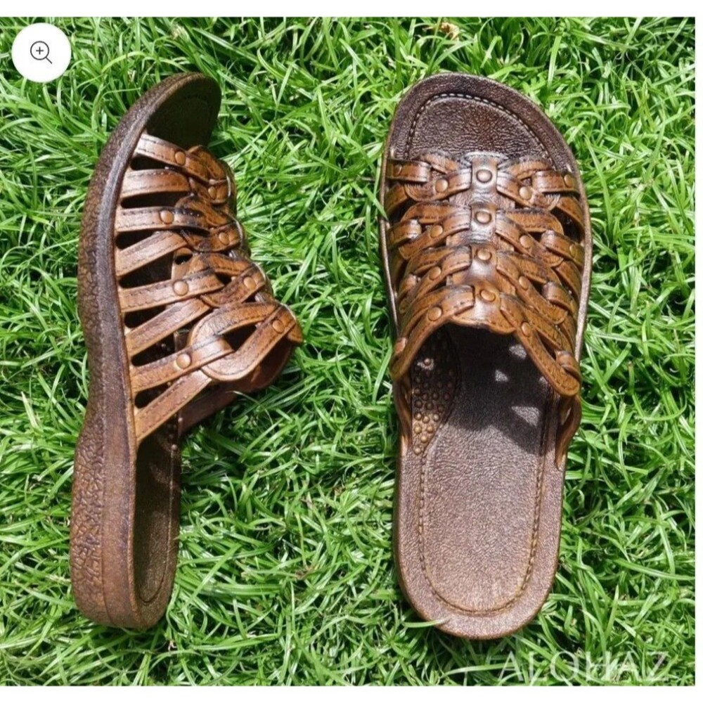 Pali Hawaii Sandals PH405 Size 9 Dark Brown Slip On Slides Cute!